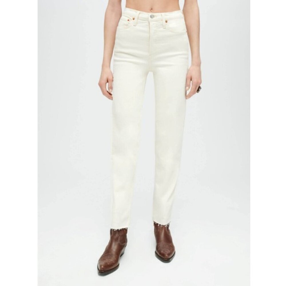 RE/DONE 90s High Rise Ankle Crop Jean Vintage White Button-Fly Slim Levis 26 - Picture 3 of 15